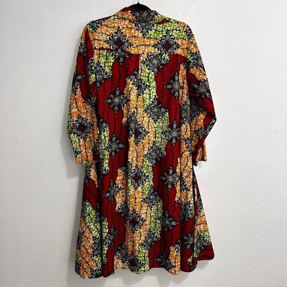 Vintage 90s Multicolor Fit And Flare Short Dress OSFA Hi Lo Hem Artsy Colorful - Picture 8 of 12
